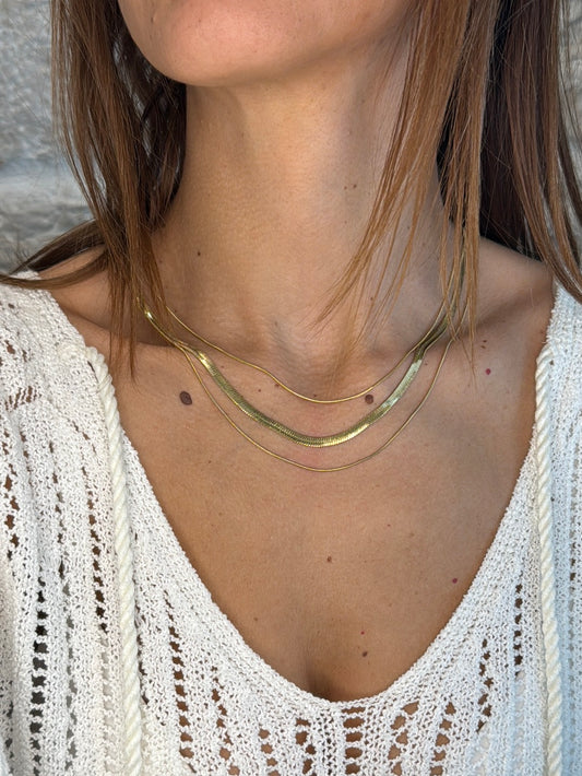 Triple Elegance Snake Necklace 