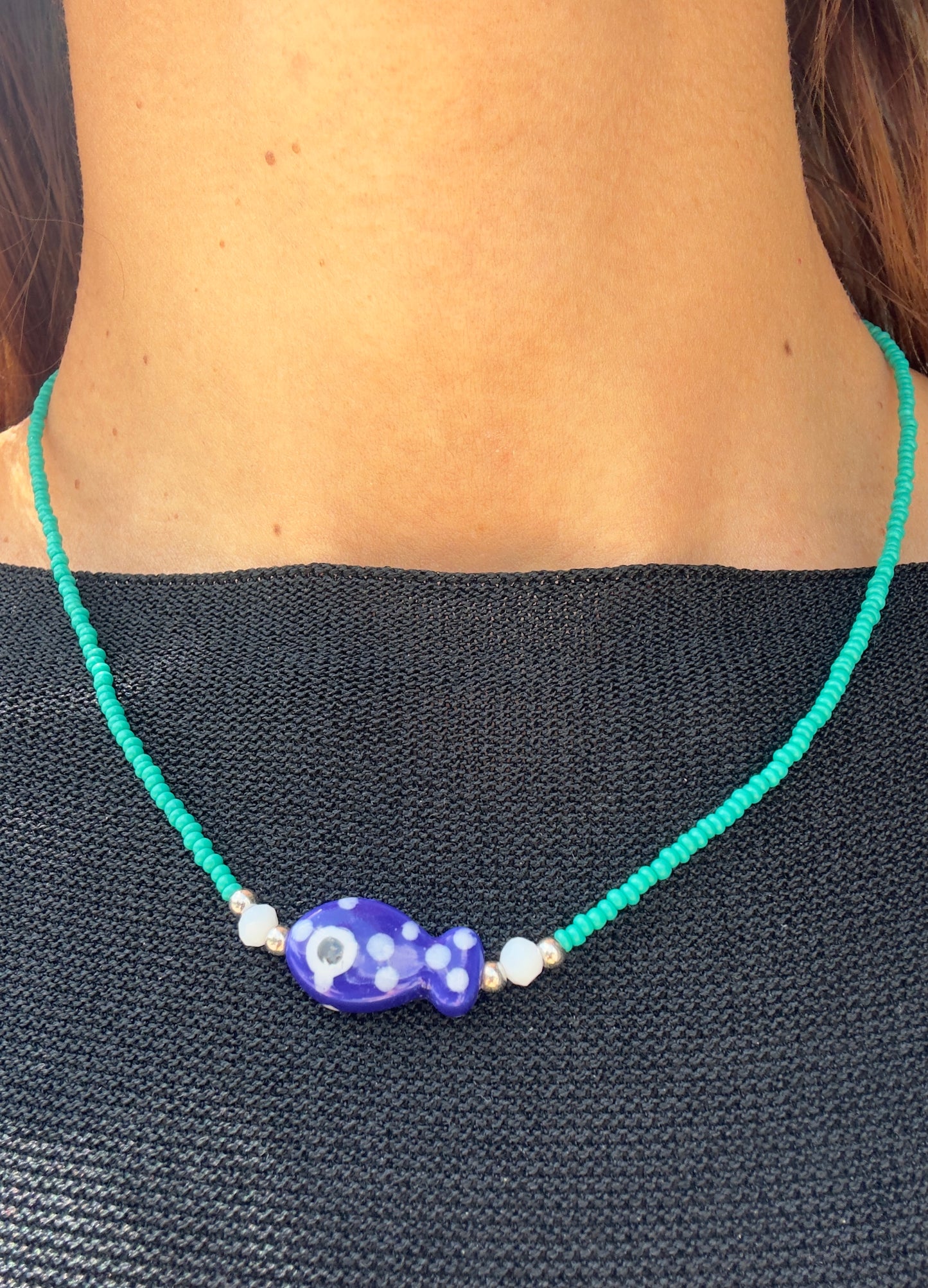 Collana Fish Leo Blu