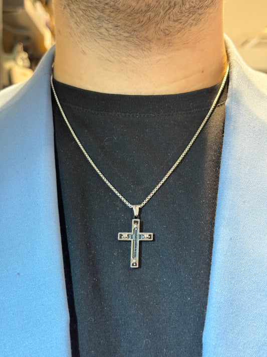 Black&amp;steel cross necklace