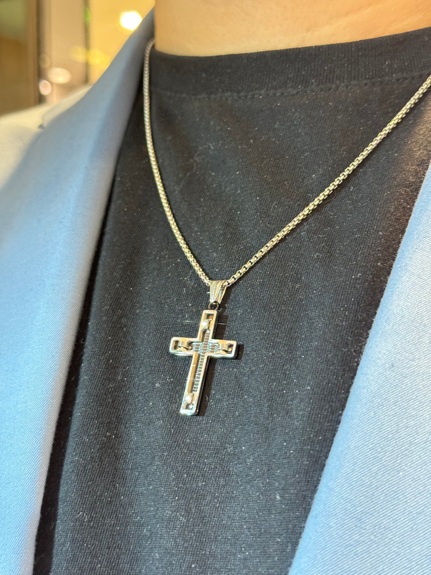 Black&amp;steel cross necklace